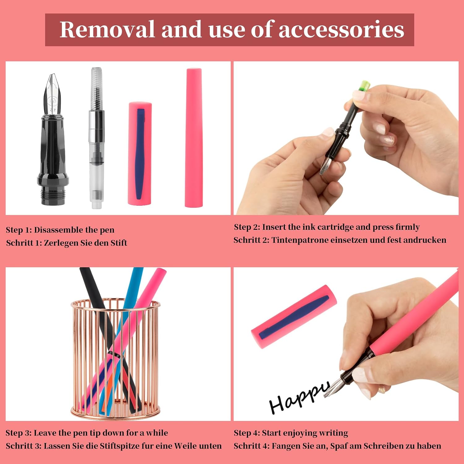 Calligraphy Pen Set,Fountain Pens with 7 Different Replaceable Nibs with 60 Ink Cartridges(12 Colors),Calligraphy Set for Beginner Writing Drawing - Image 5